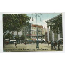 CIUDAD DE BUENOS AIRES ANTIGUA TARJETA POSTAL SAN MARTIN Y RIVADAVIA TRANVIA